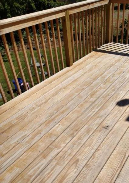 Newly finished wood deck floor.
